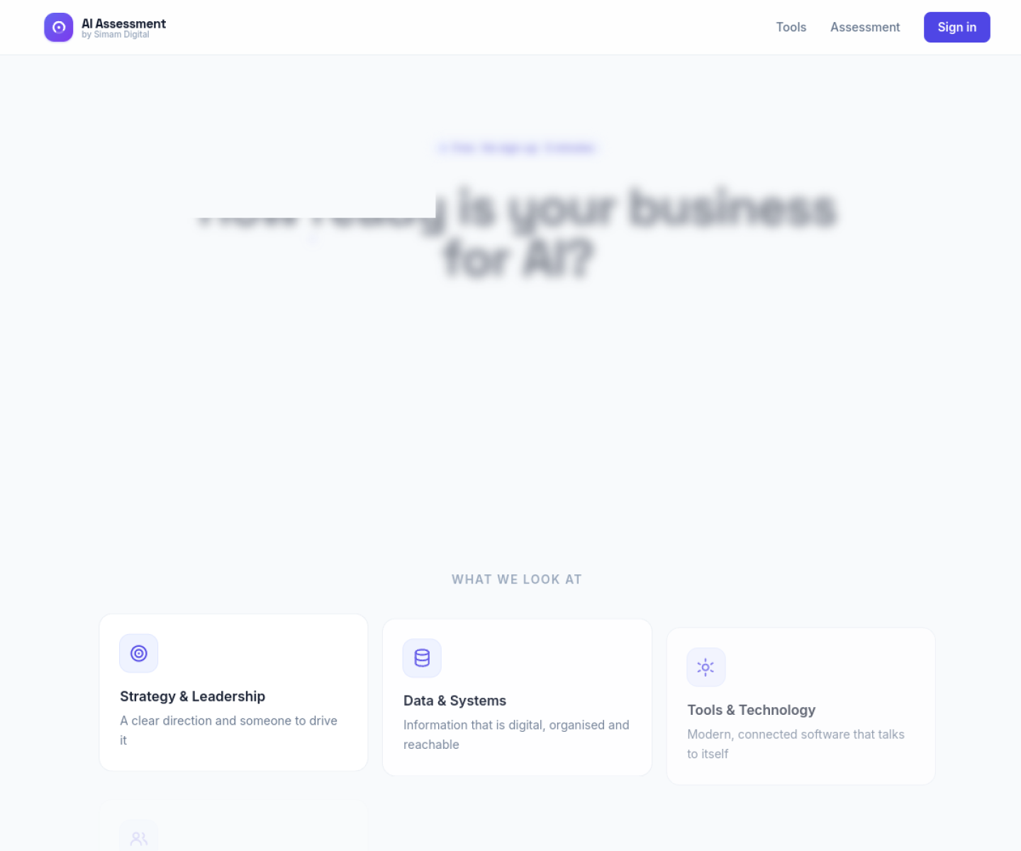 Simam AI Readiness Assessment dashboard