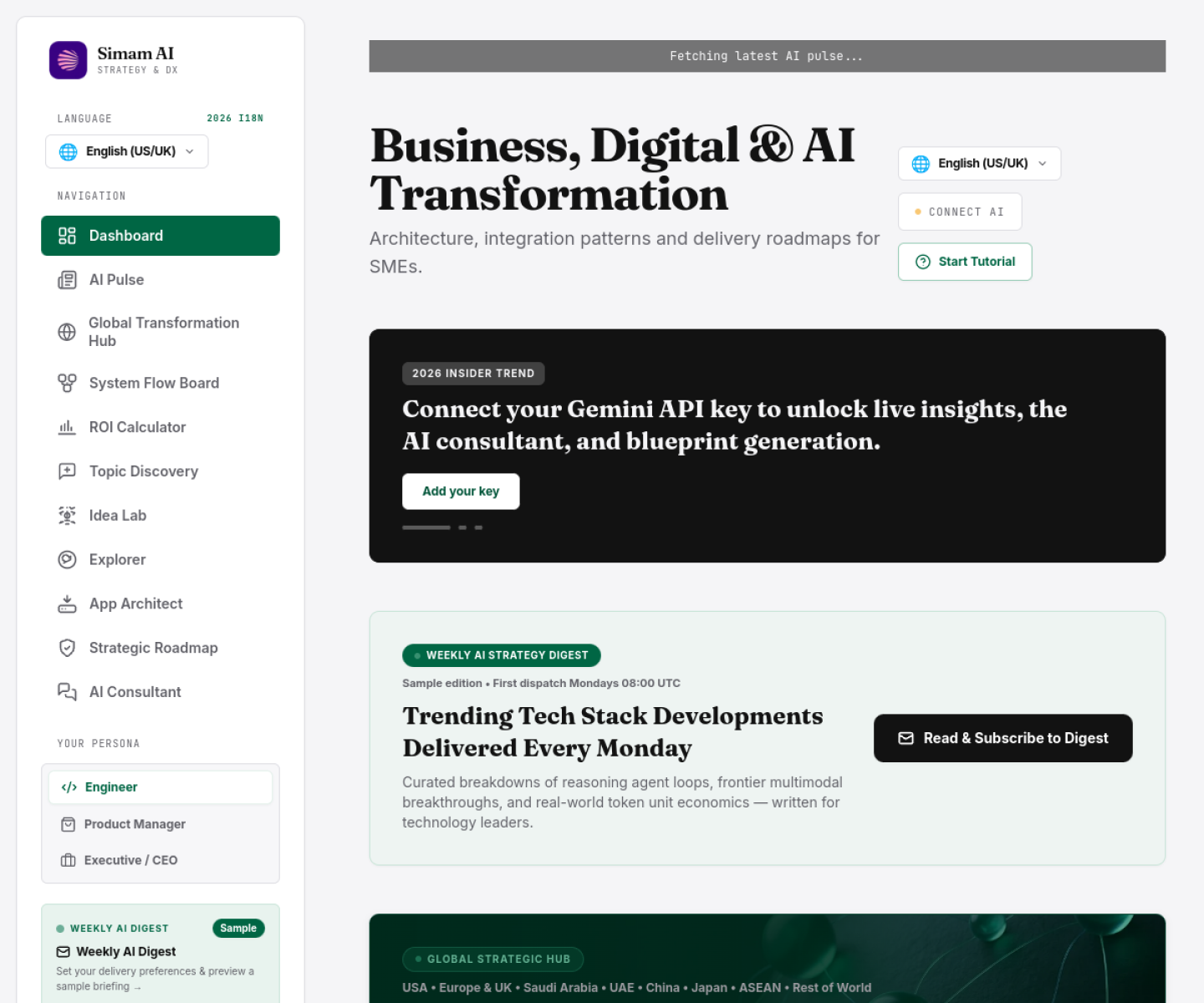 Simam AI Transformation Hub strategy workspace
